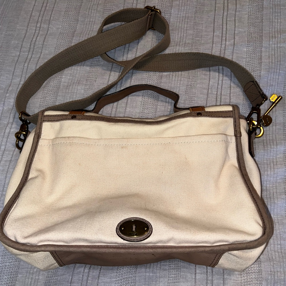 Fossil Vintage Canvas & Leather Messenger Crossbody Bag Shoulder/Crossbody Bag - Picture 4 of 11